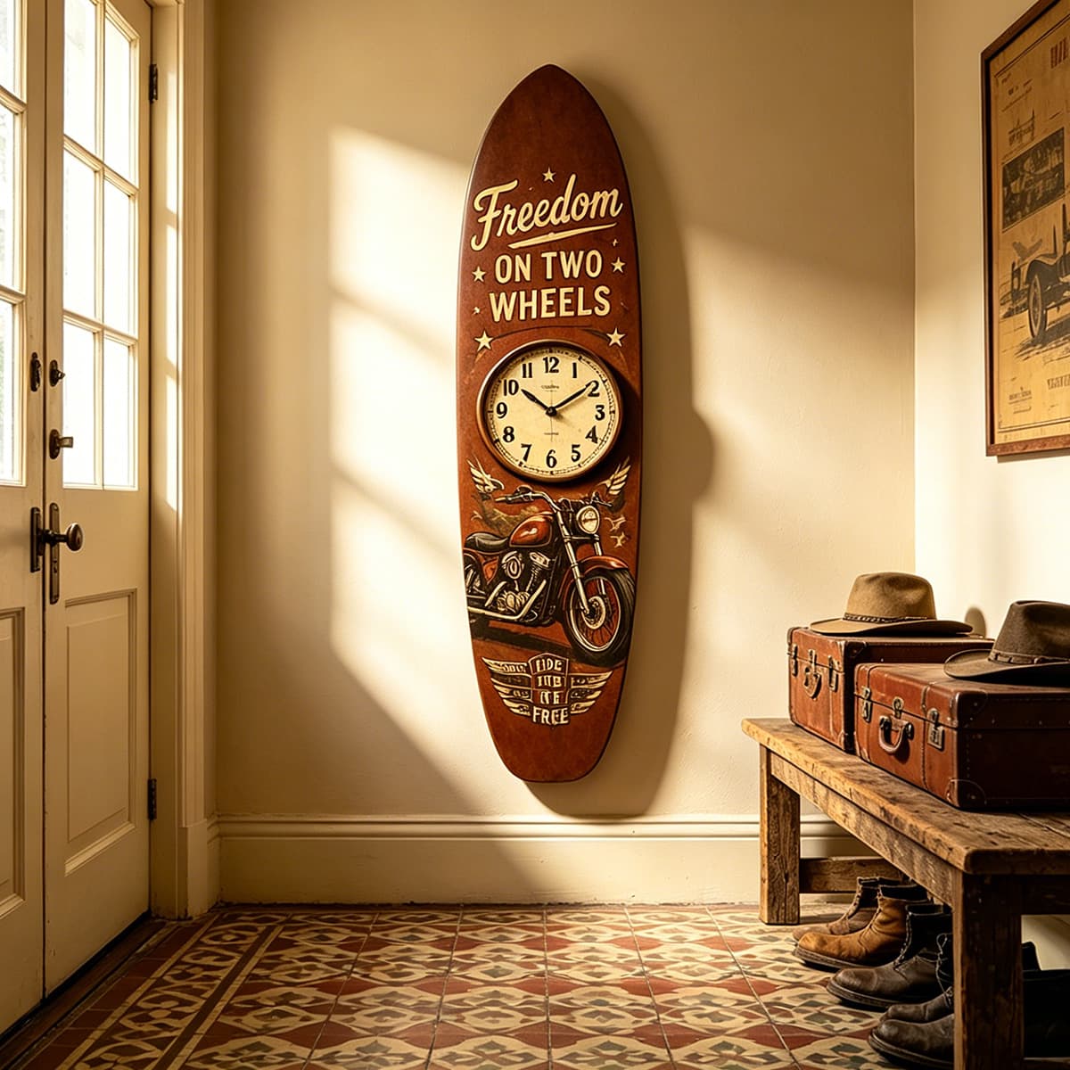 American country retro decorative wall clock surfboard style decorative clock living room entrance background wall wooden clock
