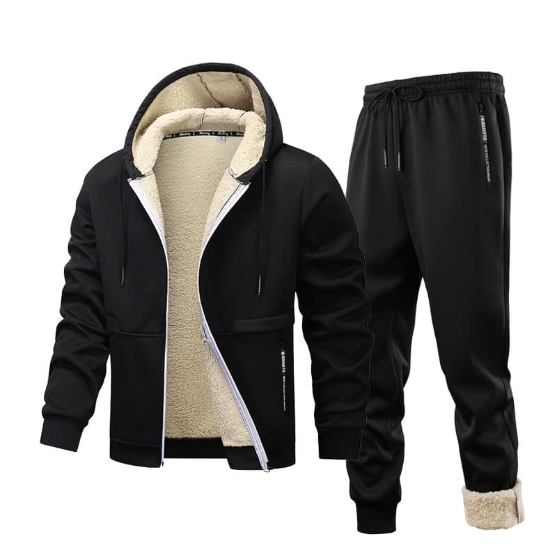 Cross-border popular European size spring and autumn thickened lamb velvet sweatshirt pants suit warm jacket men's sports casual suit