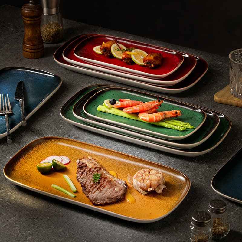 Ceramic rounded plate creative Japanese restaurant plate dinner plate salmon plate sushi plate light luxury hotel rectangular plate