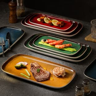 Ceramic Rounded Corner Plate Creative Japanese Restaurant Plate Dinner Plate Salmon Plate Sushi Plate Light Luxury Hotel Rectangular Plate