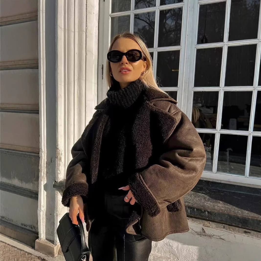 Amazon EU/US Cross-Border Wholesale 2023 Fall New Women's Fur-Lined Casual Solid Color Jacket Coat