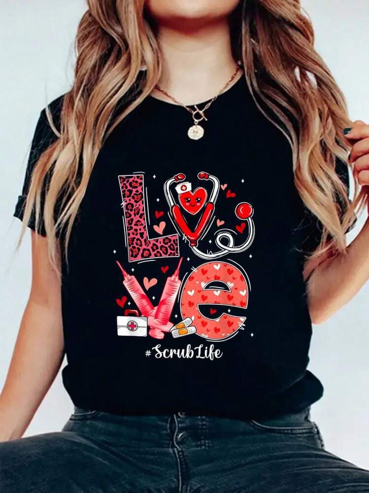 LOVE Heart Stethoscope Scrub Life Funny Nurse Valentines Day