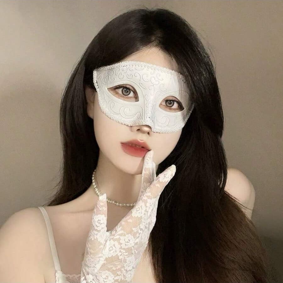Party Painted Pattern Flat Head Little Beauty High-end Mask Half-face Princess Retro Jazz Dance Dress-up Mask