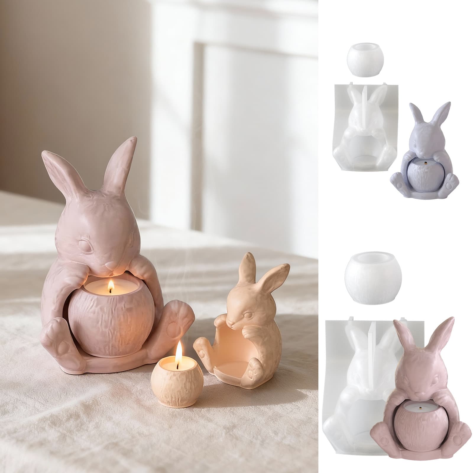 Easter bunny holding candle cup plaster ornament diy glue resin aromatherapy candle holder silicone mold