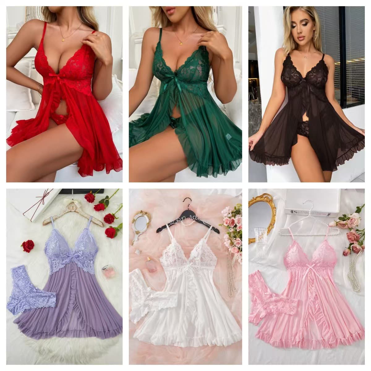 European and American Pajamas Women's Sexy V-Neck Lace Camisole Multi-Color Set Lingerie Wholesale Amazon Cross-Border Supply