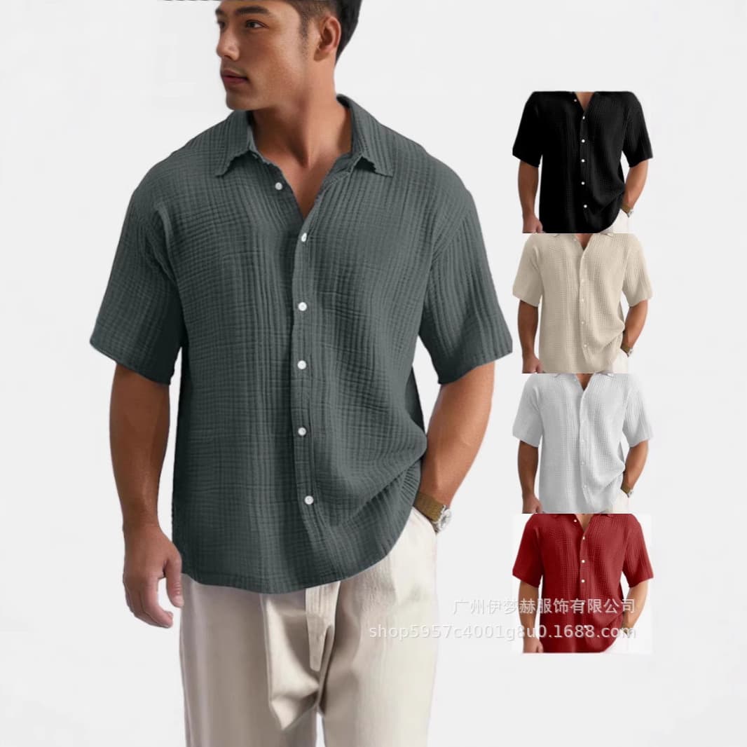 European and American cross-border Amazon tiktok temu men's new summer loose casual cotton short-sleeved shirt