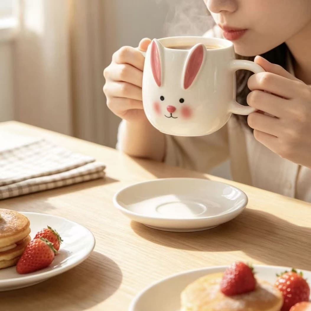Cute Rabbit Shape Ceramic Mug Home Coffee Cup Office Water Cup Couple Cup Holiday Gift Cup