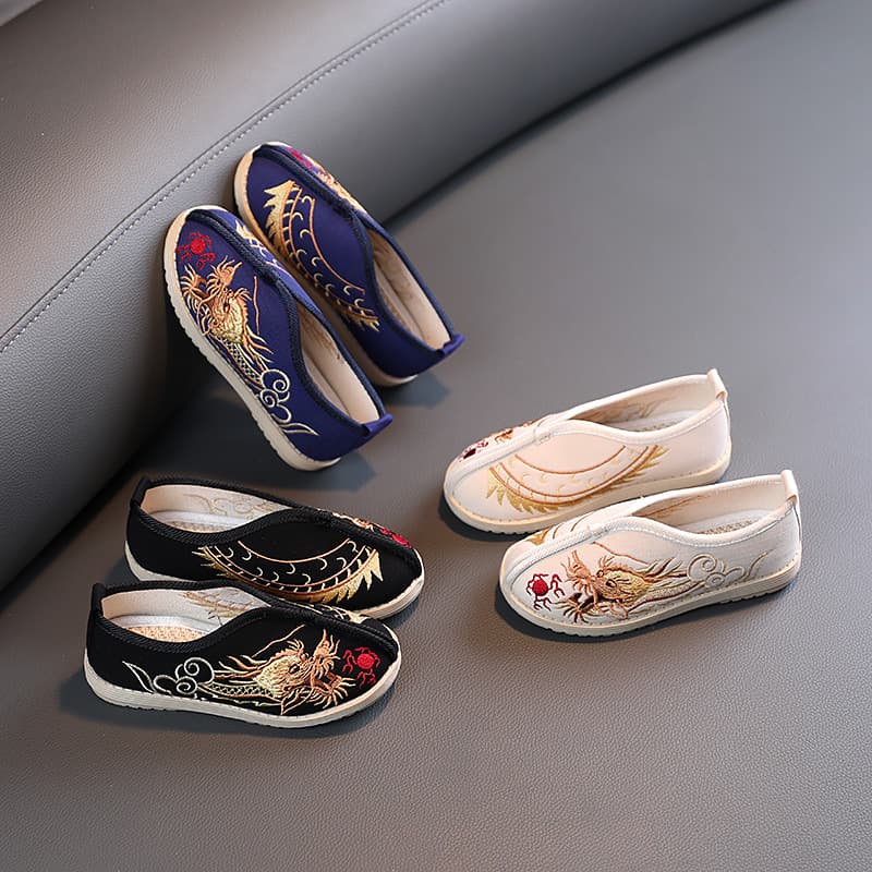 2025 New Boys' Embroidered Hanfu Shoes, Old Beijing Cloth Shoes, Tang Suit Shoes, Casual Performance Shoes for Spring