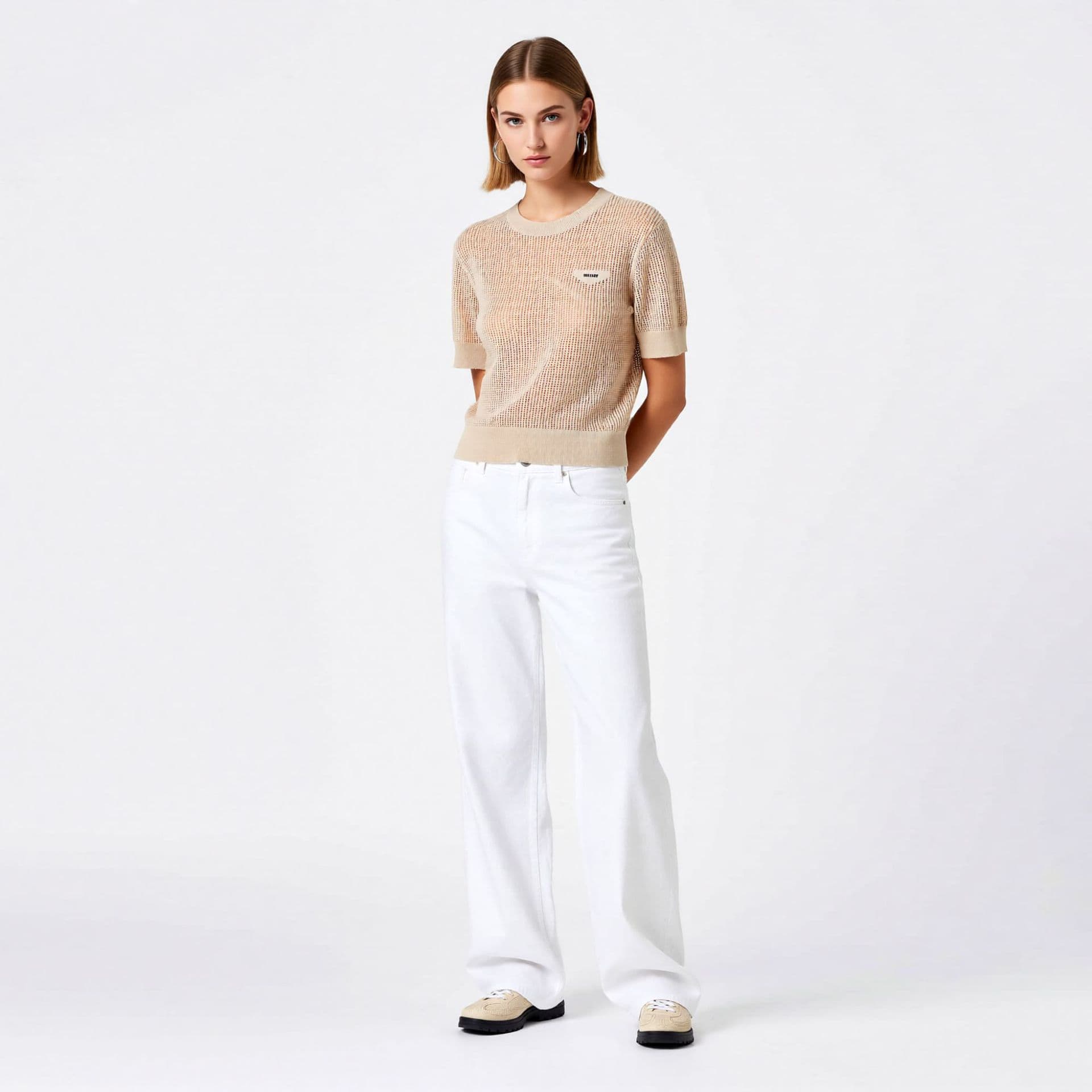 Ruitong Style Luxury Long-Staple Cotton Waffle Hollow Knit Short-Sleeve Top Crew Neck Nanyou Women's New Arrival Blouse