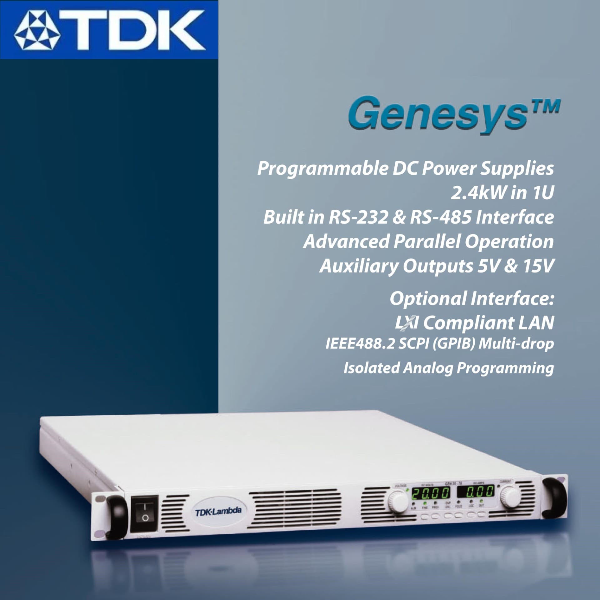 TDK-GEN-8-300/10-240/16-150 Programmable DC Power Supply Genesys Series 2400W