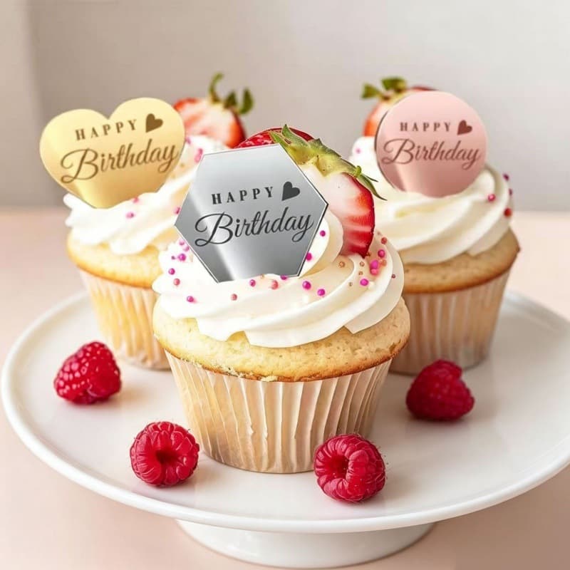 Cross-border Ins-style Acrylic Mirror Engraving Cake Decoration Insert Dessert Cupcake Insert Cake Decoration