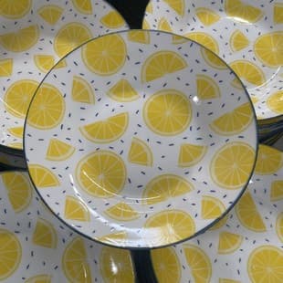 Factory Wholesale Ceramic Plate Round Dinner Plate Fruit Pattern Underglaze Color Daily Household Ceramic Plate Soup Plate Rice Plate