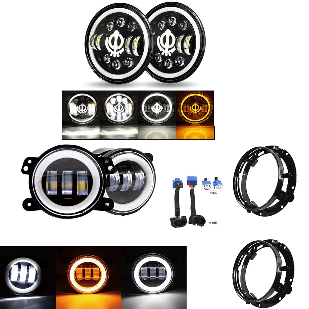 Cross-border 7 inch LED Car Light Jeep Wrangler Car Fog Light 4 inch White Yellow Halo Angel Eye LED Modified Car Light