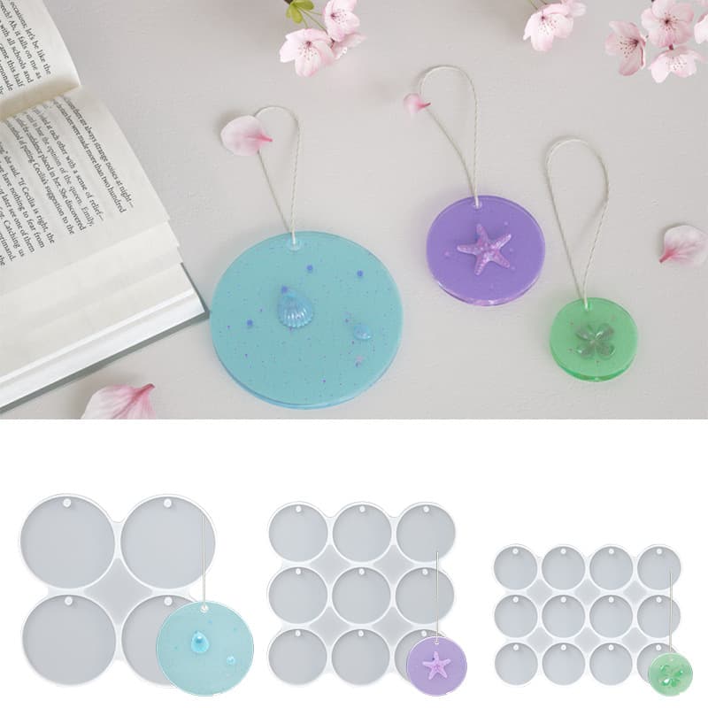 DIY Crystal Epoxy Resin Mold 4-Cavity 9-Cavity 12-Cavity Round Pendant Tag Keychain Charm Silicone Mold with Holes