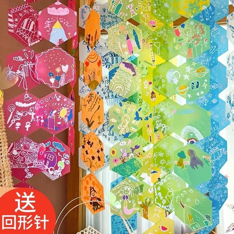 Kindergarten Creative Material: Colored Hexagon A4 Frosted Transparent PVC Hanging Ornament, Handmade DIY Art Doodle Board