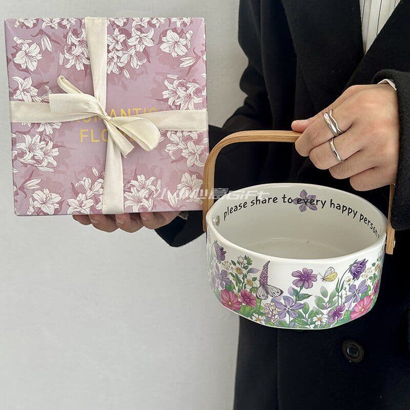 Violet Fruit Tray - High-End Ceramic Fruit Basket for Living Room Coffee Table, Elegant Snack Serving Plate, Practical Gift