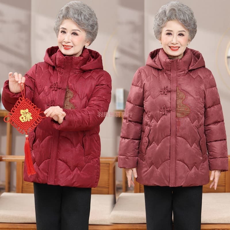 New Elderly Women's Cotton Coat 60-80 Years Old Grandma Outerwear Winter Warm Old Lady Cotton Jacket Women Large Size Loose Women