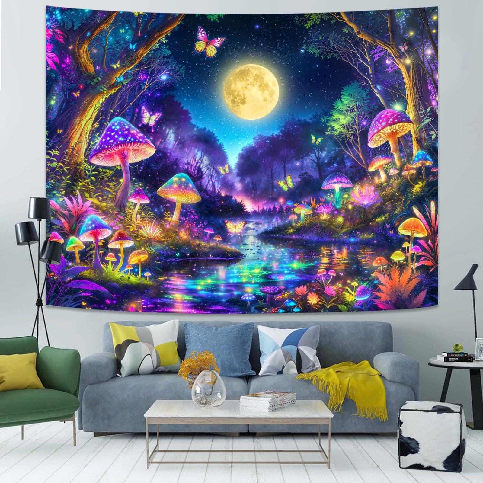 Colorful Dreamy Forest at Night Pattern Tapestry Living Room Wall Hanging Background Decoration Bedroom Guest Room Home Tapestry