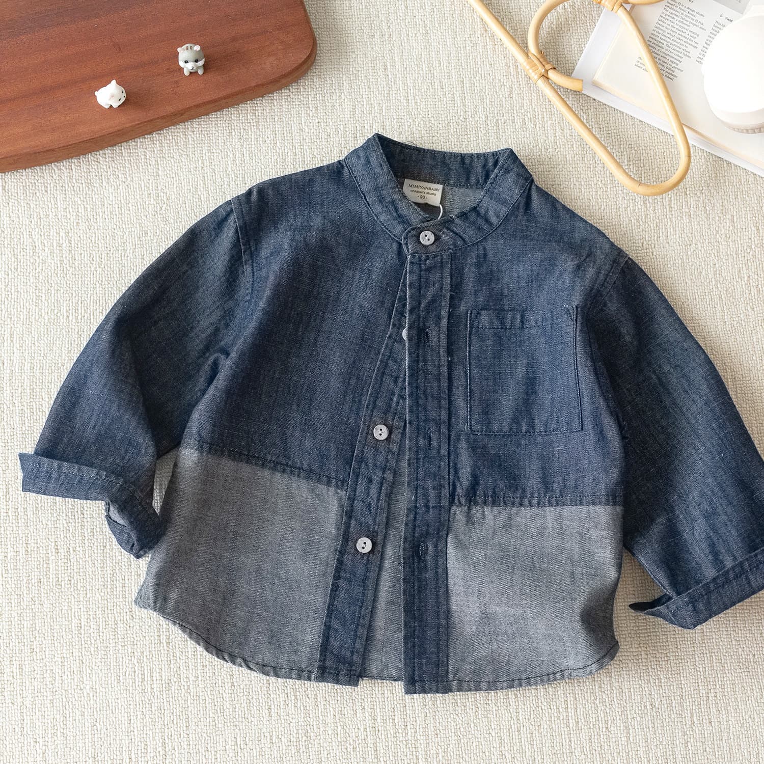 Kids Soft Denim Shirt Boys 2026 Spring Autumn New Style Toddler Color Block Top Baby Casual Shirt Jacket Girls Fashion