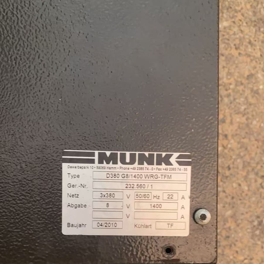 MUNK Rectifier D380G8/1400 WRG-TFM 8V 1400A DC Power Supply