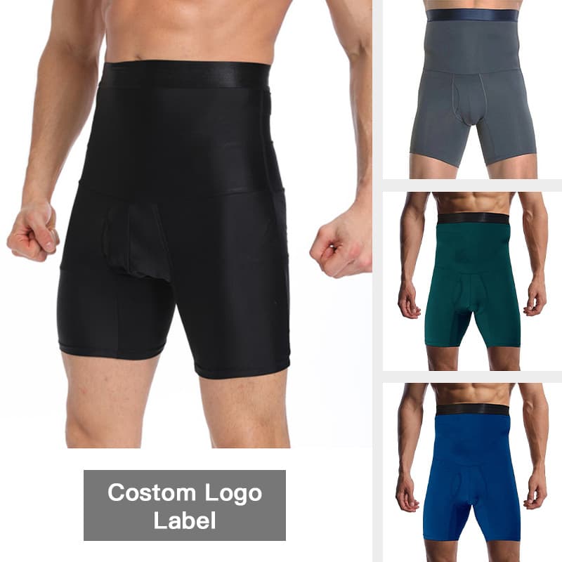 Spot European and American Men's Silicone Non-Slip High-Waisted Shaping Pants Boxer Briefs Tight Tummy Control Shaping Shorts