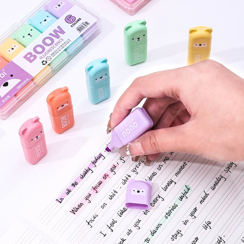 New Mini Fluorescent Highlighter 4-Pack Cartoon Creative Small Student Reward Stationery Classroom Marking Pen