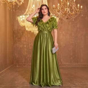 Tassel Faux Fur Knit Jacquard Princess Sleeve Cross-border Evening Dress Plus Size Women's Clothing for Plus Size Women Bridesmaid Dress