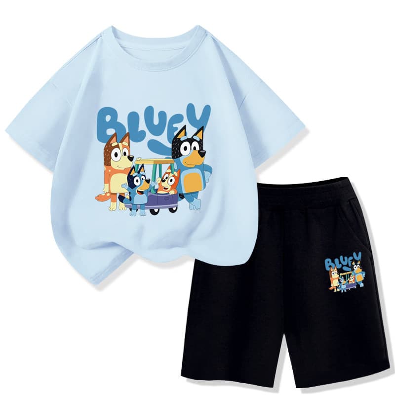 Boys Summer Set 2026 New Bluey T-Shirt Children's Short Sleeve Cotton Sportswear Boys Summer Clothing