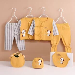 OPP Plastic Bag Packaged Newborn Cotton 7-Piece Set Baby Fine Combed Cotton Brushed Clothing Gift Set