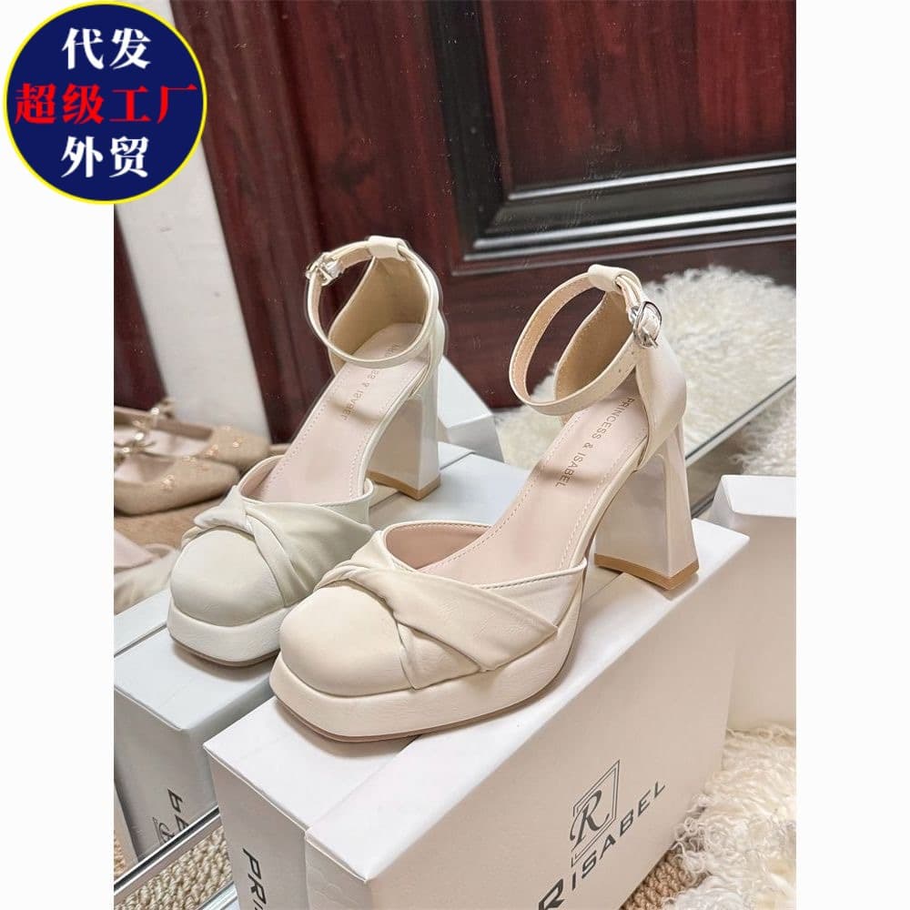 Stunning One-Strap Pleated Platform Chunky Heel High Heels for Women, Elegant Celebrity Style Fashion Mary Jane Shoes