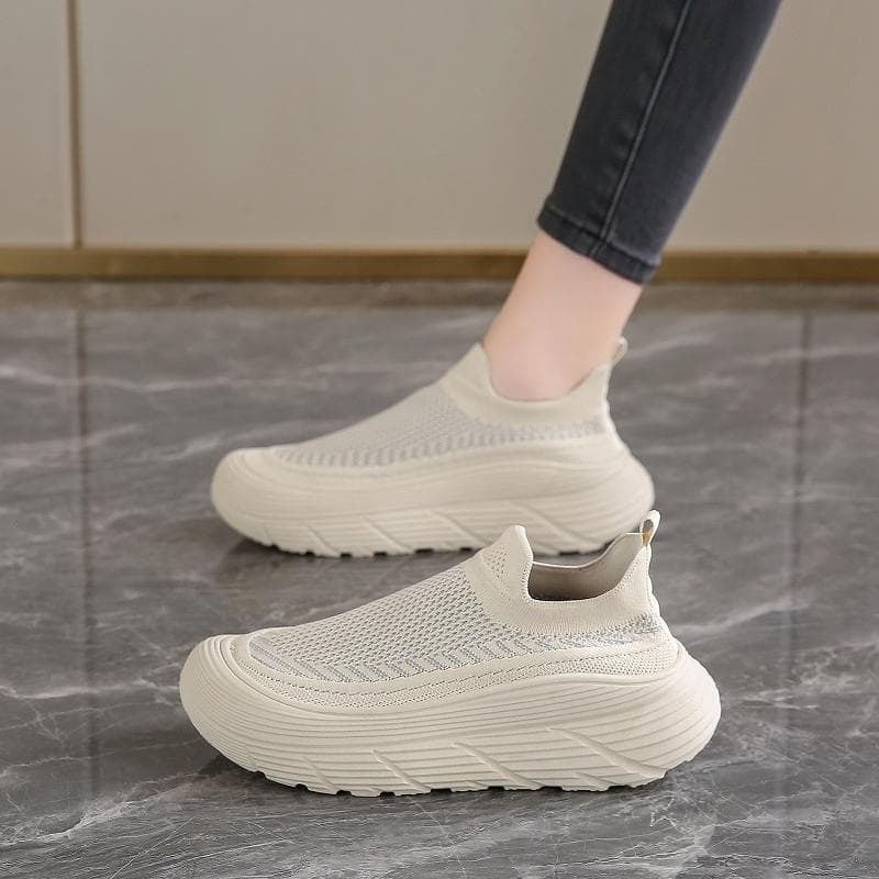 2026 Spring/Summer Slip-On Thick-Soled Flyknit Mesh Shoes for Women, Height-Increasing Casual Shoes, Versatile Trendy Comfortable Women's Shoes