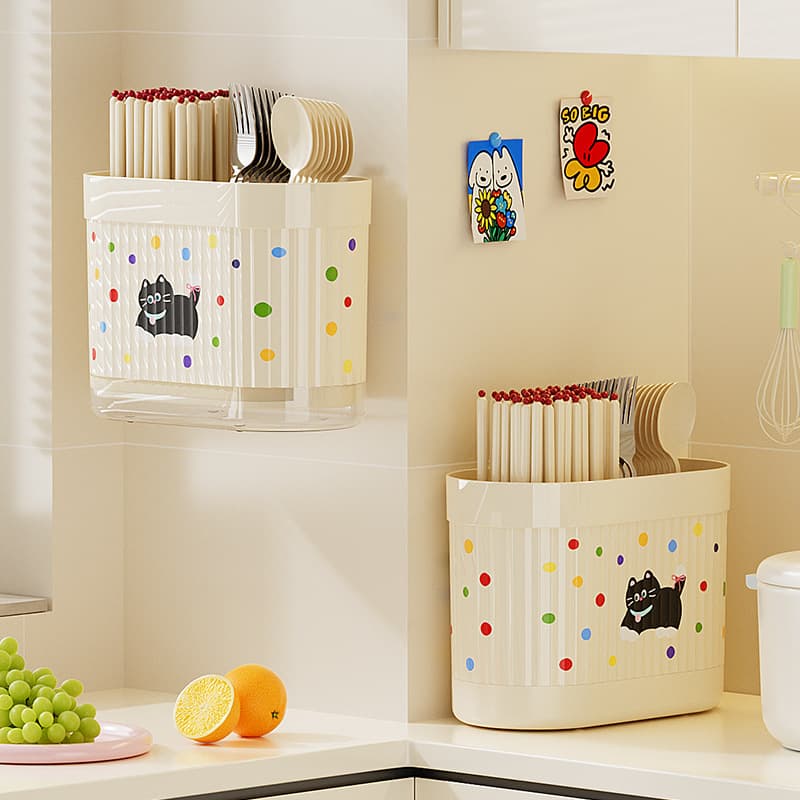 High-end household chopsticks storage box, 2025 new style, kitchen storage, drain rack, spoon and chopstick holder, wall-mounted.