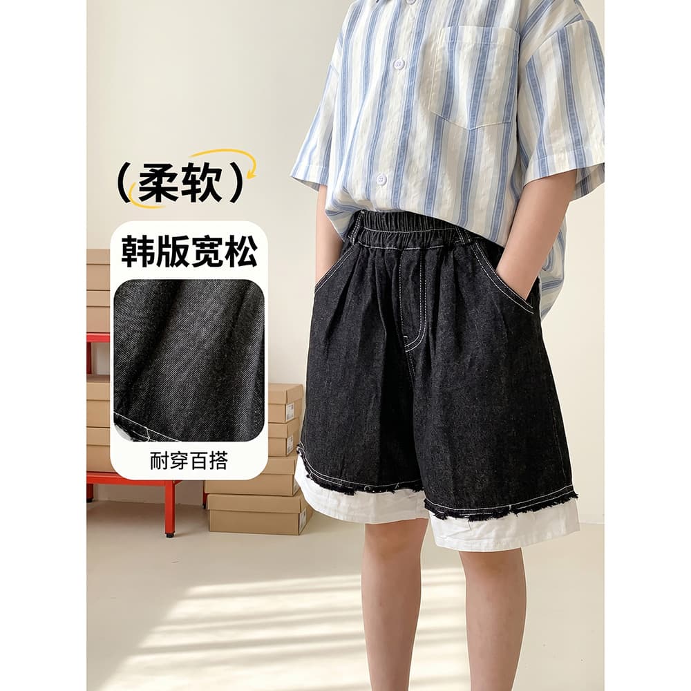 Children's Denim Shorts for Boys Summer Korean Style Cargo Shorts 2026 New Toddler Kids Mid-Length Five-Point Pants