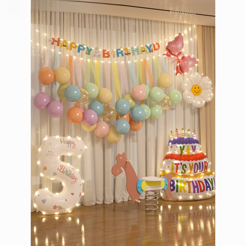 Xiaohongshu Birthday Balloon Decoration Scene Setup for Children's Party, Boy and Girl Happy Birthday Background