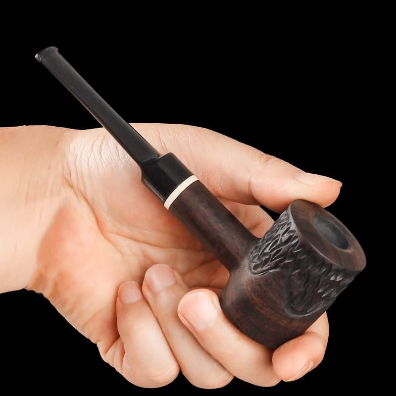 Ebony Wood Tobacco Pipe with Filter, Traditional Solid Wood Straight Stem Pipe for Men