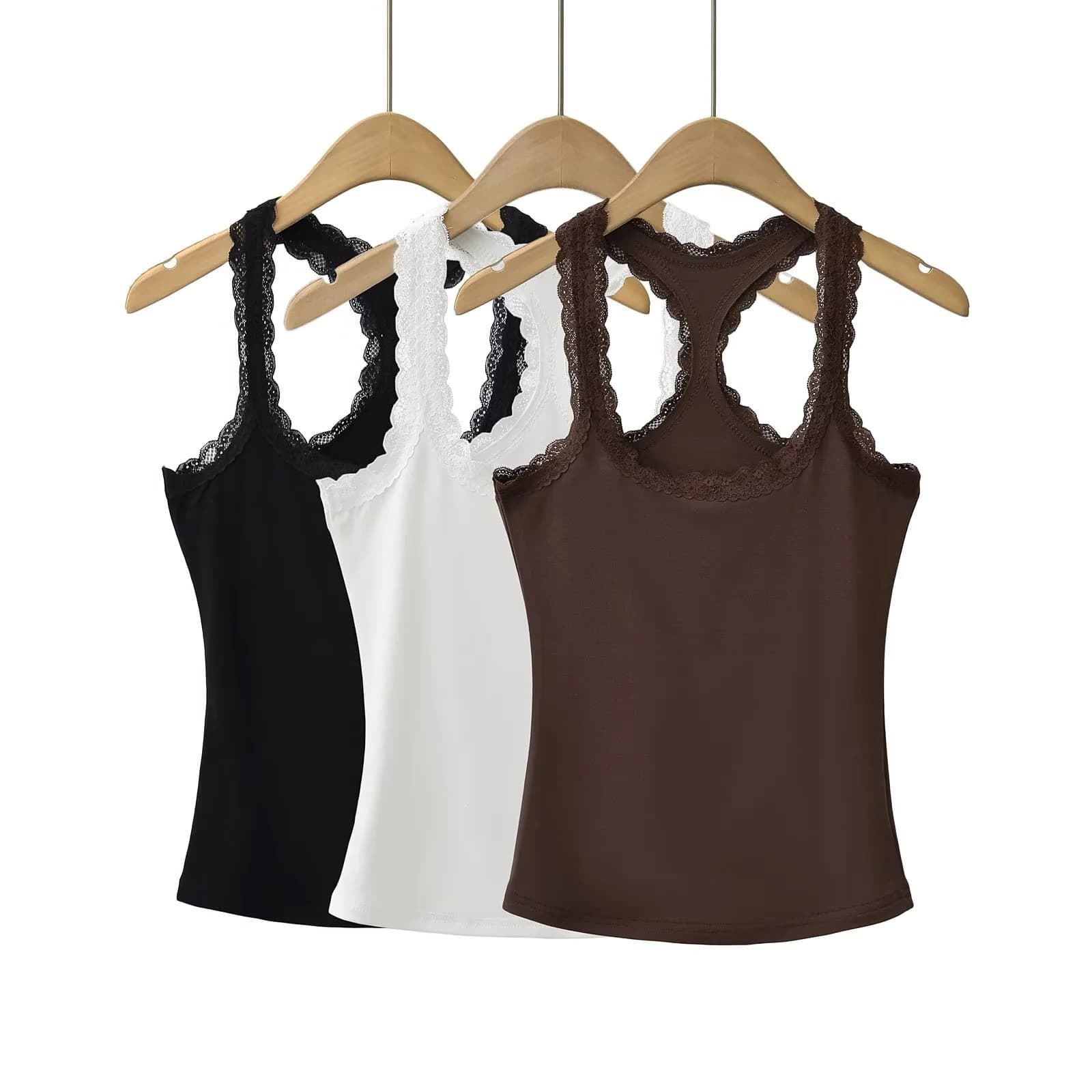 Summer Sexy Spaghetti Strap Camisole Top for Women, Black Lace Trim, Slim Fit, Short Length