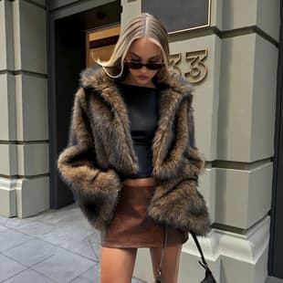Europe/US Stock Wholesale Cross-Border Autumn/Winter Brown Black-Tipped Eco-Friendly Faux Fur Coat Women's Short Fox Fur Jacket
