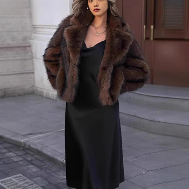 European and American Fall/Winter New Style Faux Fur Lapel Coat for Plus Size Women Street Fox Fur Coat y0001