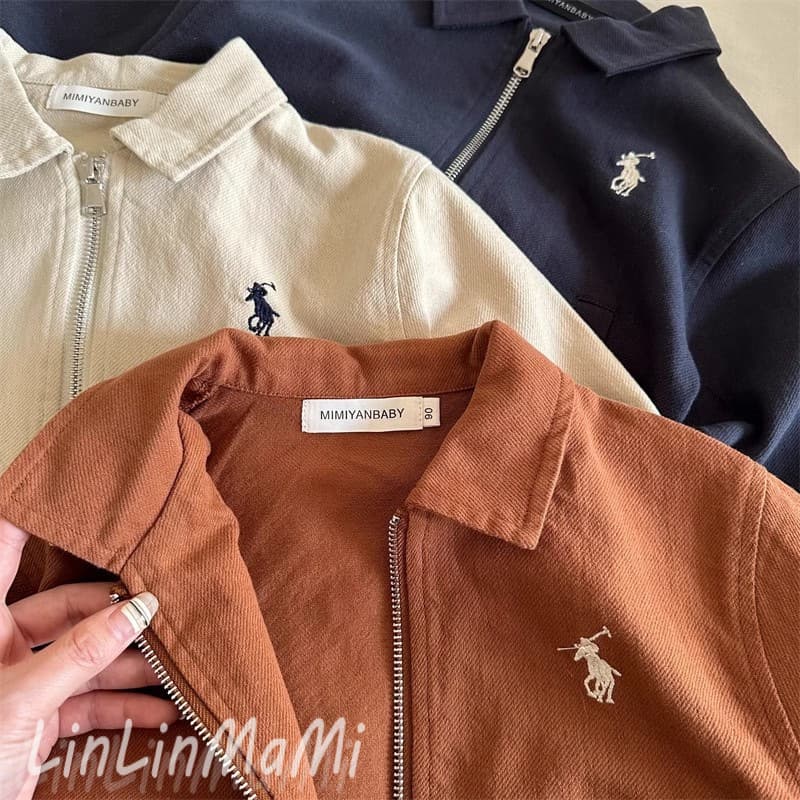 Children's jacket, new Korean style, spring and autumn, stylish embroidered collar jacket for boys and girls, short zip-up style.
