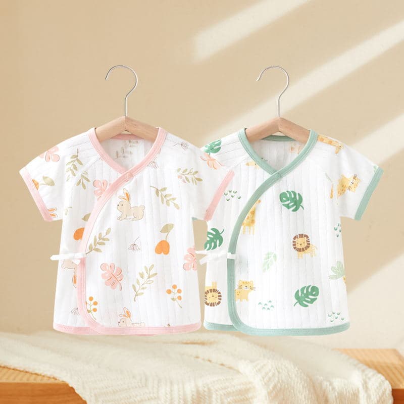 Newborn Baby Half-Back Shirt Summer Pure Cotton Infant Monk Robe Unisex Thin Seamless Short Sleeve Top