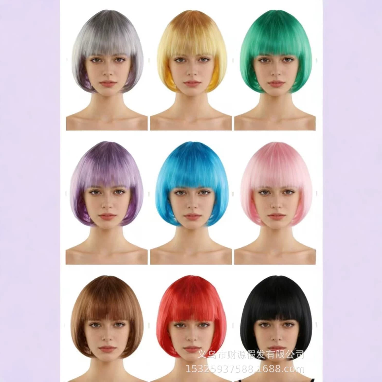 Cross-border No Need to Wake Short Hair Wig Women Full Headpiece with Straight Bangs Colored Bob Wig Halloween Student Hair Wholesale