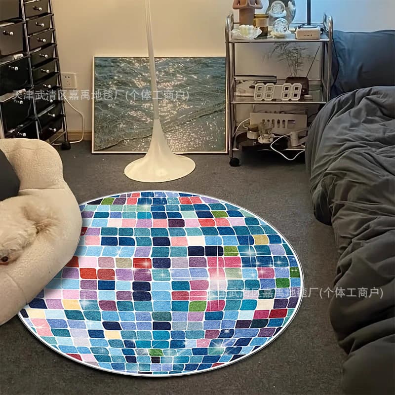 Easy to Maintain Round Carpet Disco Ball Living Room Seat Blanket Sound Bedside Carpet Polyester Fiber Printed Customizable Mat