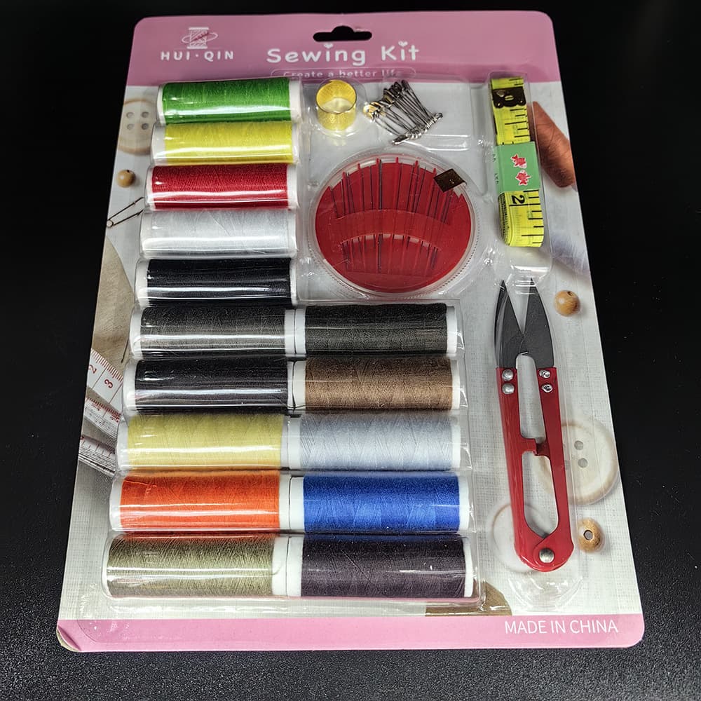 Factory Wholesale Colorful Sewing Thread Scissors Tape Measure Needle Sewing Tool Blister Card Set Sewing Kit Set