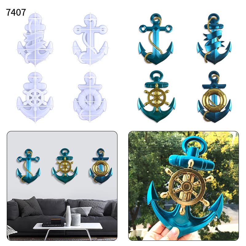 3D Anchor Wall Hanging Epoxy Resin Mold DIY Semi-3D Anchor Desktop Decoration Wall Decor Silicone Mold