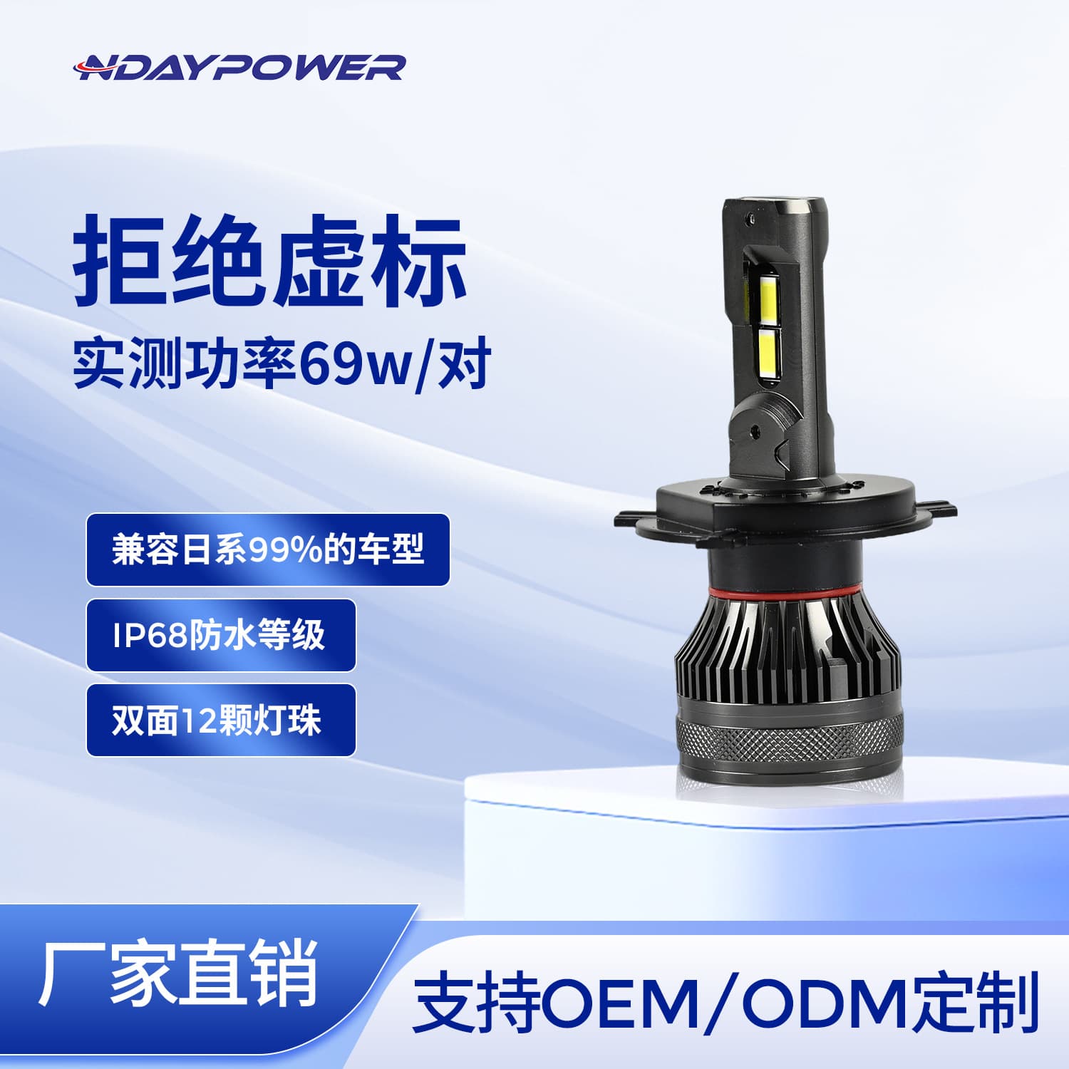 Factory Direct Car LED Headlight Truck H7 H1 High/Low Beam H4 Bright 9005 Fog Light Focused Beam