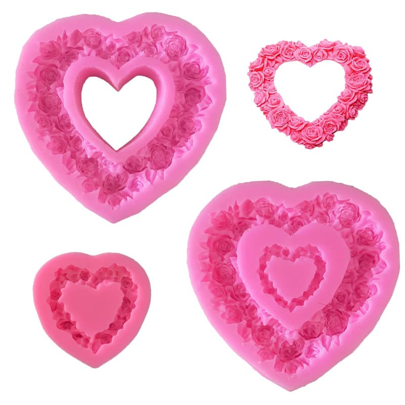 Large heart-shaped rose love decoration silicone mold soft pottery clay glue plaster ornament modeling tool