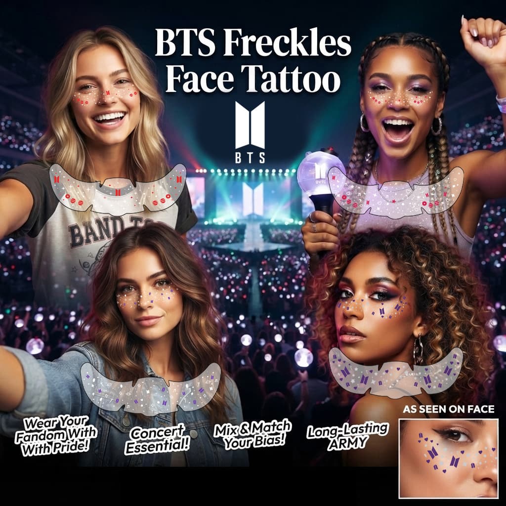 BTS Face Sticker Waterproof Sweat-Resistant Long-Lasting Colorful Freckle Tattoo Sticker Party Performance Makeup Face Sticker Facial Decal
