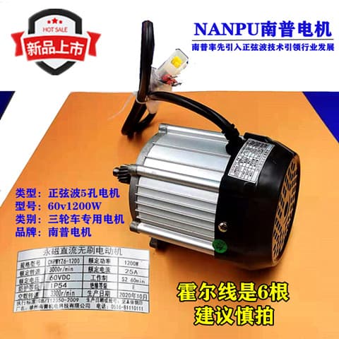Nanpu 1200W Sine Wave Motor for Electric Three/Four-Wheelers, Vector Silent High-Speed DC New Energy Smart Motor