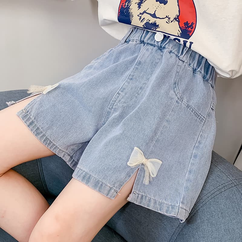 Children Clothing Girls Butterfly Knot Jeans Shorts Summer Style Trendy Casual Hot Pants Middle Big Girls