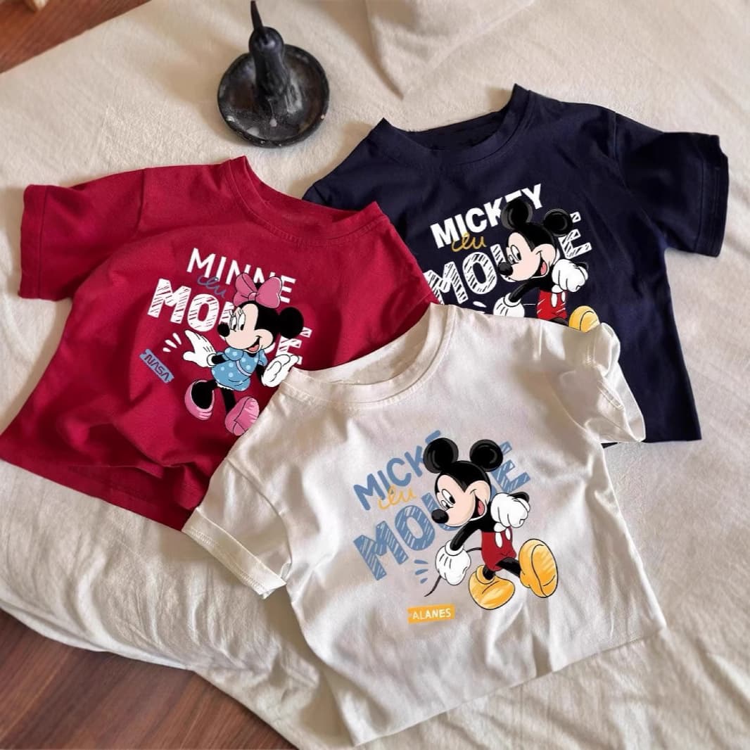 New Summer Kids Pure Cotton Short Sleeve Cute Versatile Cartoon Mickey Printed T-Shirt Baby Round Neck Tee